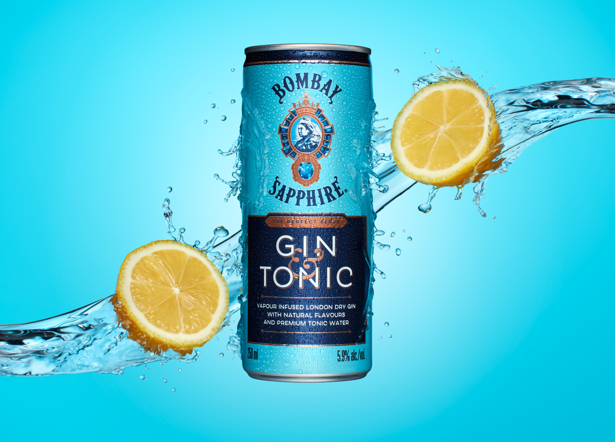 Bombay Sapphire Gin & Tonic Can Splash with Lemons