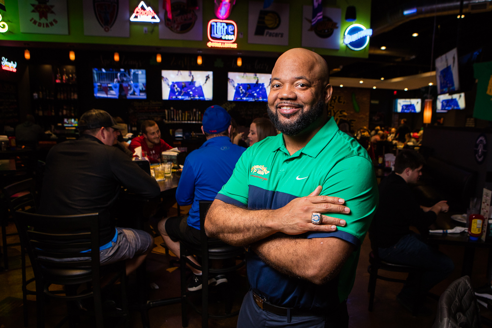 Environmental portrait of NFL player Gary Brackett in his Stacked Pickle in Indianapolis.