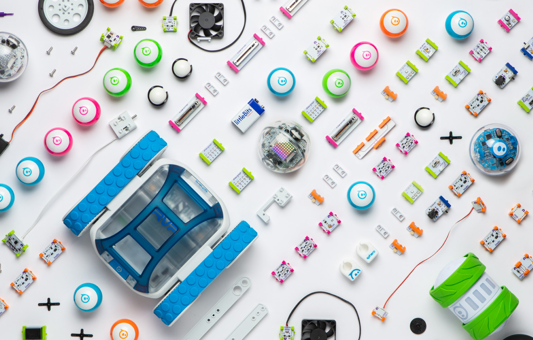 Sphero-littleBits-flat lay still life knolling studio phot0