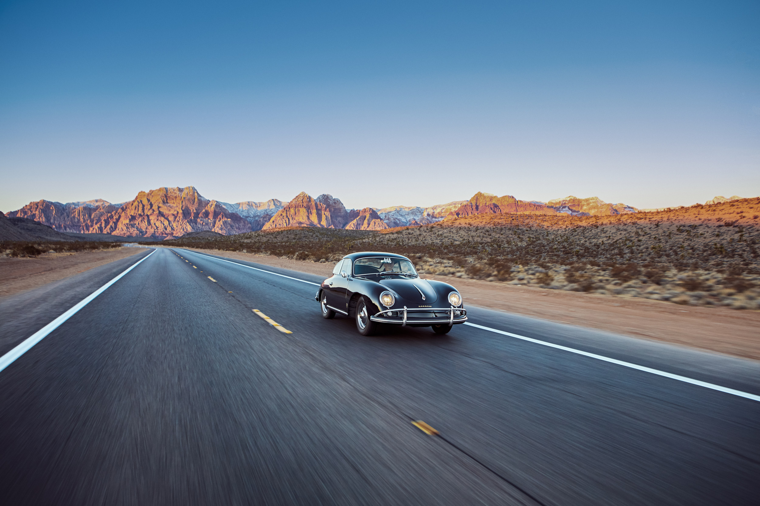 Vintage Porsche 1600 Driving in Red Rocks Nevada